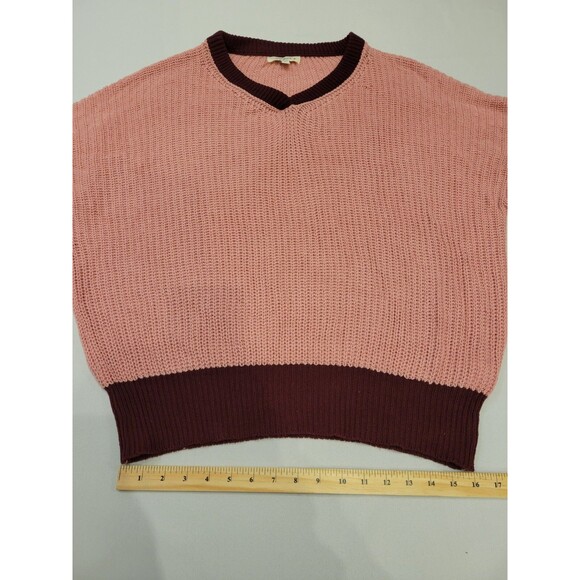 Umgee Sweater Womens 1X Detachable Sleeve V Neck Oversized Knit Pink Burgundy - Picture 6 of 12
